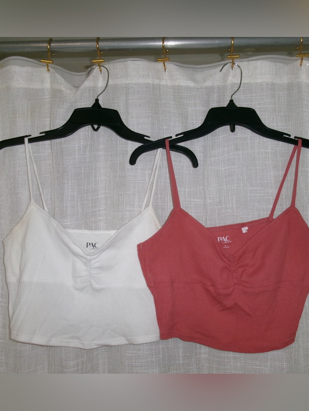 Ribbed V-Neck Crop Tank Top - White and Dusty Rose